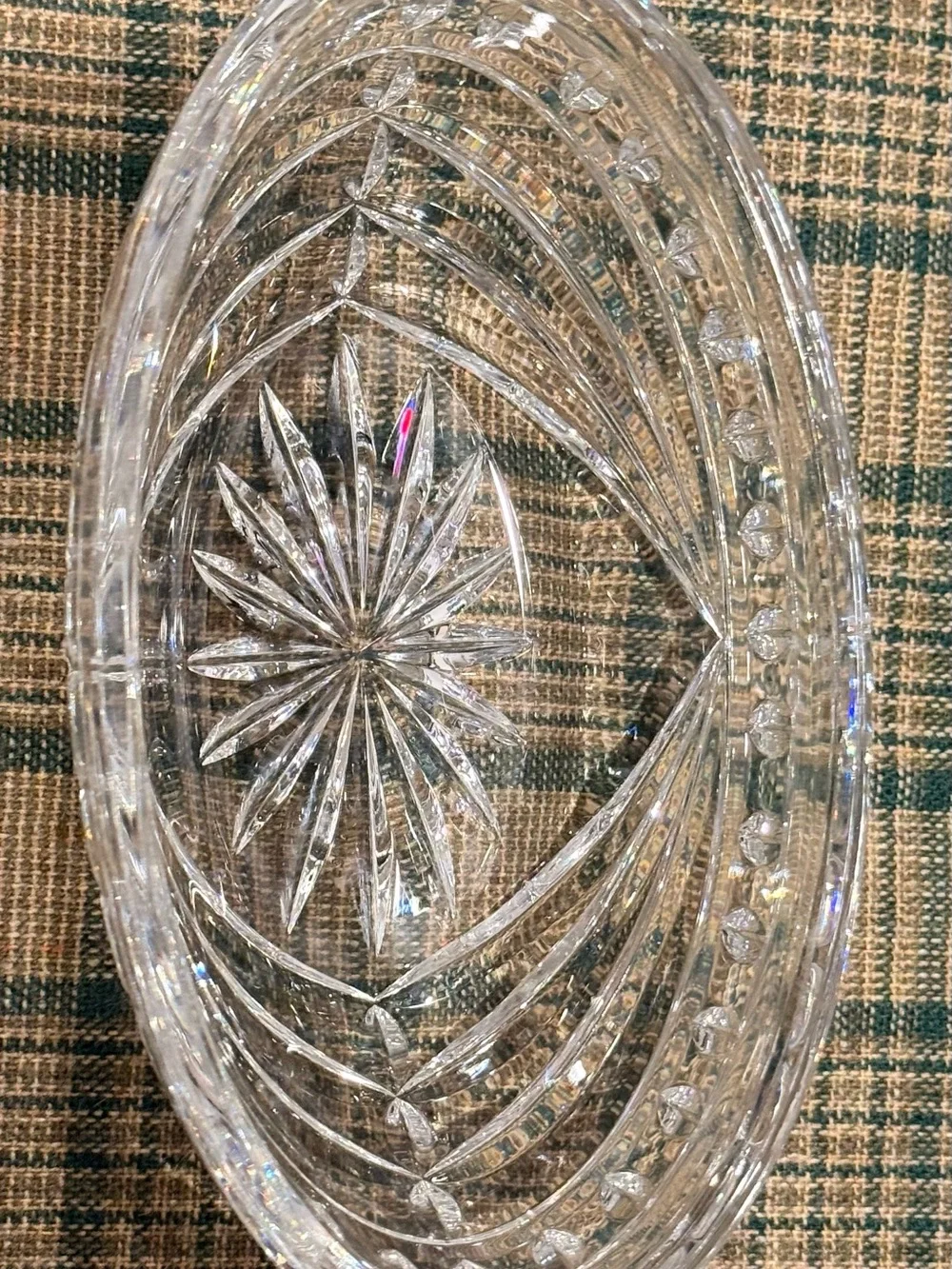 Waterford Crystal OVERTURE Clear Oval Serving Bowl with Cut-Glass Pattern 7”